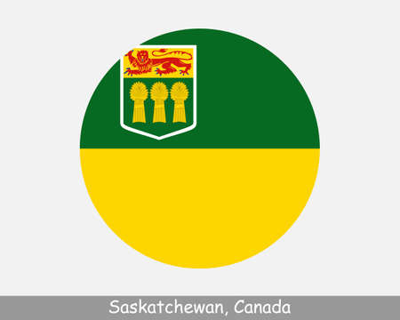 Saskatchewan Canada Round Circle Flag. SK Canadian Province Circular Button Banner Icon.  Vectorのイラスト素材