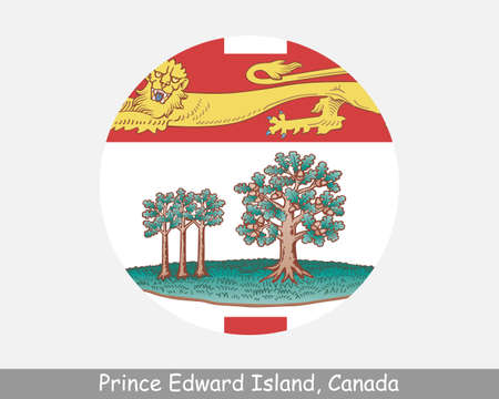 Prince Edward Island Canada Round Circle Flag. PE Canadian Province Circular Button Banner Icon.  Vectorのイラスト素材