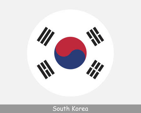 South Korea Round Circle Flag. Korean Circular Button Banner Icon.  Vectorのイラスト素材