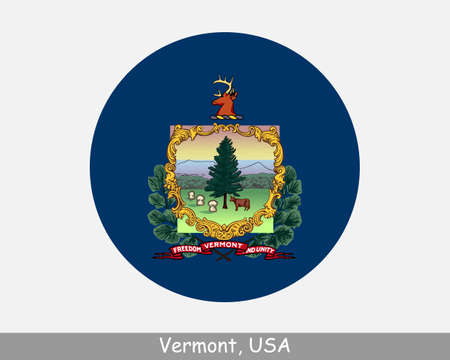 Vermont Round Circle Flag. VT USA State Circular Button Banner Icon. Vermont United States of America State Flag. The Green Mountain State  Vectorのイラスト素材