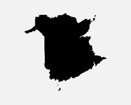 New Brunswick Canada Map Black Silhouette. NB, Canadian Province Shape Geography Atlas Border Boundary. Black Map Isolated on a White Background.のイラスト素材