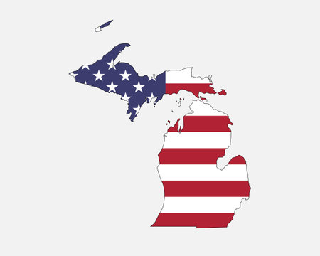 Michigan Map on American Flag. MI, USA State Map on US Flag.のイラスト素材