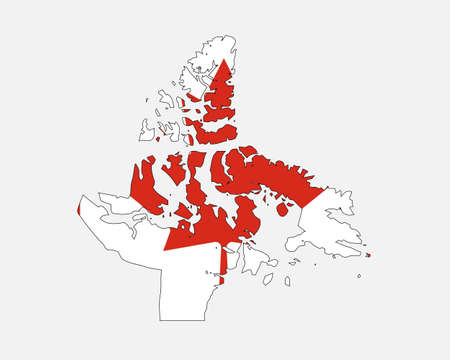 Nunavut Map on Canadian Flag. NU, CA Territory Map on Canada Flag.のイラスト素材