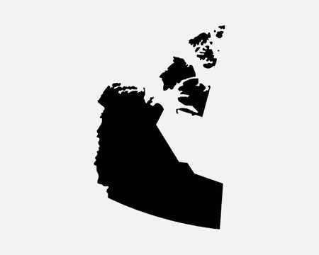 Northwest Territories Canada Map Black Silhouette. NT, Canadian Territory Shape Geography Atlas Border Boundary. Black Map Isolated on a White Background.のイラスト素材