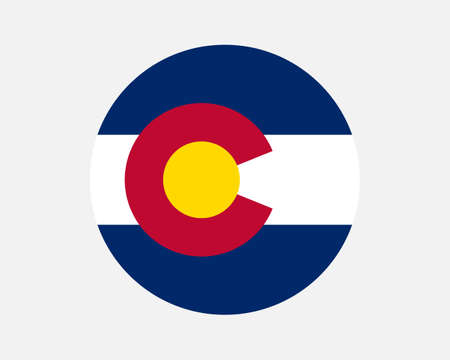 Colorado USA Round State Flag. CO, US Circle Flag. State of Colorado, United States of America Circular Shape Button Banner. EPS Vector Illustration.のイラスト素材