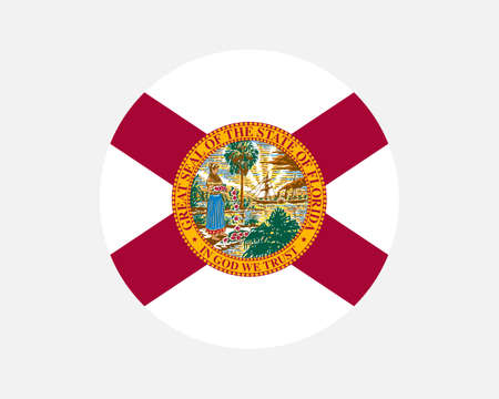 Florida USA Round State Flag. FL, US Circle Flag. State of Florida, United States of America Circular Shape Button Banner. EPS Vector Illustration.のイラスト素材
