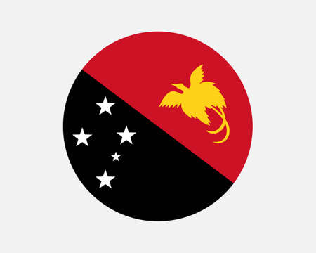Papua New Guinea Round Country Flag. Papua New Guinean Circle National Flag. Independent State of Papua New Guinea Circular Shape Button Banner. EPS Vector Illustration.のイラスト素材