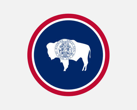 Wyoming USA Round State Flag. WY, US Circle Flag. State of Wyoming, United States of America Circular Shape Button Banner. EPS Vector Illustration.のイラスト素材