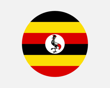 Uganda Round Country Flag. Ugandan Circle National Flag. Republic of Uganda Circular Shape Button Banner. EPS Vector Illustration.のイラスト素材