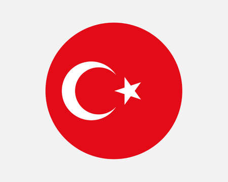 Turkey Round Country Flag. Turkish Circle National Flag. Republic of Turkey Circular Shape Button Banner. EPS Vector Illustration.のイラスト素材