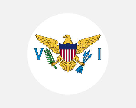 United States Virgin Islands Round Flag. USVI Circle Flag. Unincorporated and Organized US USA Territory Circular Shape Button Banner. EPS Vector Illustration.のイラスト素材