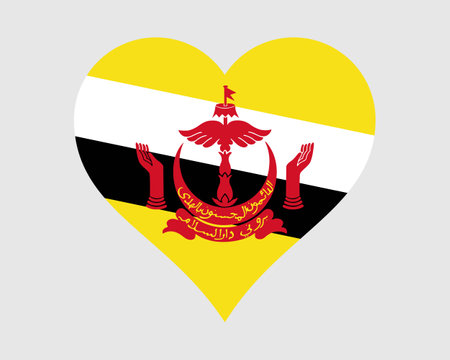 Brunei Heart Flag. Bruneian Love Shape Country Nation National Flag. Brunei Darussalam Banner Icon Sign Symbol. EPS Vector Illustration.のイラスト素材