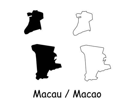 Macau Map. Macao Black silhouette and outline map isolated on white background. Macanese Border Boundary Line Icon Sign Symbol Clipart EPS Vectorのイラスト素材