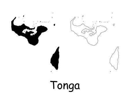 Tonga Map. Tongan Black silhouette and outline map isolated on white background. Tongatapu Island Border Boundary Line Icon Sign Symbol Clipart EPS Vectorのイラスト素材