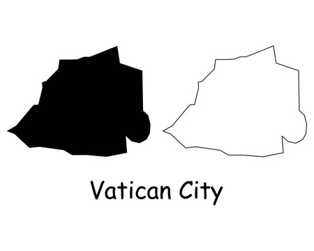 Vatican City Map. Holy See Black silhouette and outline map isolated on white background. Vatican City State Territory Border Boundary Line Icon Sign Symbol Clipart EPS Vectorのイラスト素材