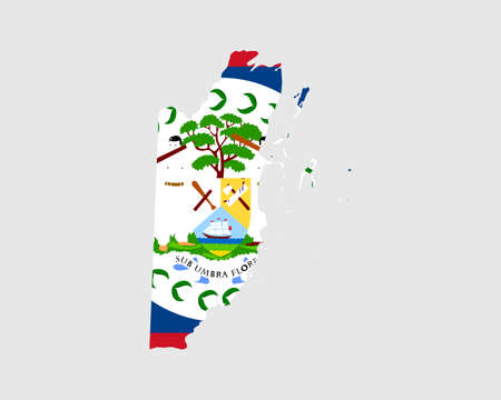 Belize Map Flag. Map of Belize with the Belizean country flag. Vector illustration.のイラスト素材