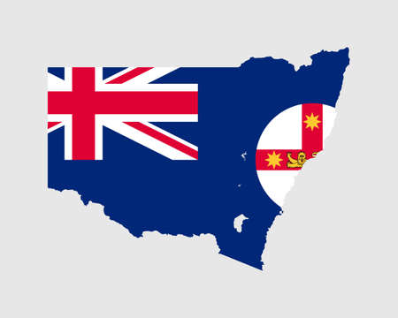 New South Wales Map Flag. Map of NSW with state flag. Australian State on the east coast of Australia. Vector illustration Banner.のイラスト素材