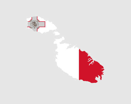 Malta Map Flag. Map of the Republic of Malta with the Maltese country banner. Vector Illustration.のイラスト素材