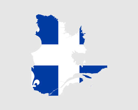 Quebec Map Flag. Map of QC, Canada with flag. Canadian province. Vector illustration Banner.のイラスト素材