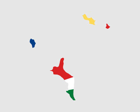 Seychelles Flag Map. Map of the Republic of Seychelles with the Seychellois country banner. Seychelloise Seselwa Vector Illustration.のイラスト素材