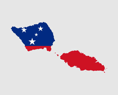 Samoa Flag Map. Map of the Independent State of Samoa with the Samoan country banner. Vector Illustration.のイラスト素材