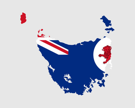 Tasmania Map Flag. Map of TAS, Australia with the state flag. Australian Island State. Vector illustration Banner.のイラスト素材