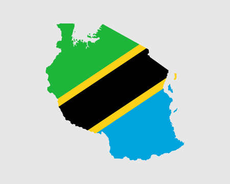 Tanzania Flag Map. Map of the United Republic of Tanzania with the Tanzanian country banner. Vector Illustration.のイラスト素材