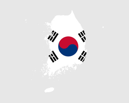 South Korea Flag Map. Map of the Republic of Korea with the Korean country banner. Vector Illustration.のイラスト素材
