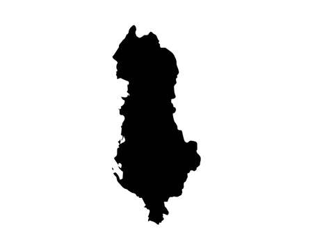 Albania Map. Albanian Country Map. Black and White National Outline Boundary Border Shape Geography Territory EPS Vector Illustration Clipartのイラスト素材