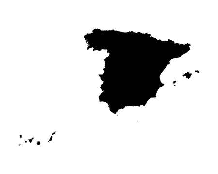 Spain Map. Spanish Country Map. Black and White Spaniard National Nation Geography Outline Border Boundary Territory Shape Vector Illustration EPS Clipartのイラスト素材