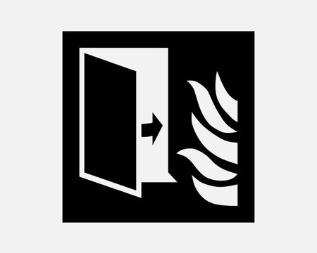 Emergency Fire Escape Exit Door Path Evacuate Signage Black White Silhouette Sign Symbol Icon Clipart Graphic Artwork Pictogram Illustration Vectorのイラスト素材