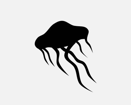 Jellyfish Icon Jelly Fish Animal Water Sea Ocean Creature Vector Black White Silhouette Symbol Sign Graphic Clipart Artwork Illustration Pictogramのイラスト素材