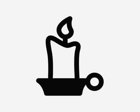 Candle Holder Icon. Black and White Candleholder Candlelight Light Lamp Burner Plate Sign Symbol Artwork Graphic Illustration Clipart Vector Cricutのイラスト素材
