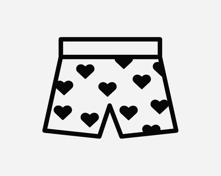 Heart Shaped Polka Dots Boxers Icon. Black Male Underpants Shorts Pants Trunk Outline Line Sign Symbol Artwork Graphic Illustration Clipart Vectorのイラスト素材