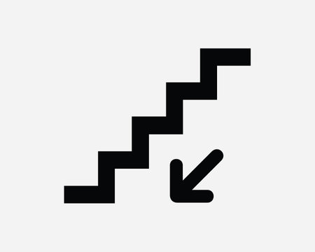 Downstairs Icon. Arrow Point Going Down Stairs Staircase Steps Stairwell Signage Sign Black Symbol Artwork Graphic Illustration Clipart Vector Cricutのイラスト素材