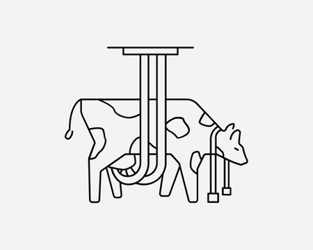 Dairy Cow Line Linear Icon. Animal Cruelty Abuse Farm Cattle Milk Milking Agriculture Beef Industry Sign Symbol Vector Graphic Illustration Clipartのイラスト素材