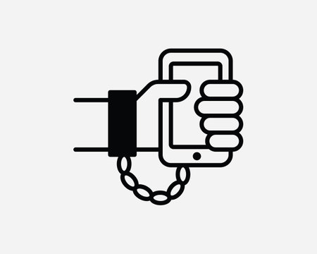 Phone Addiction Chain Hold Smartphone Gadget Technology Problem Slavery Bondage Black and White Icon Sign Symbol Vector Artwork Clipart Illustrationのイラスト素材