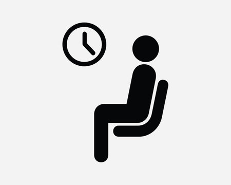 Waiting Room Icon. Man Sit on Chair Lounge Wait Area Airport Hospital Office Patience Sign Symbol Artwork Graphic Illustration Clipart Vector Cricutのイラスト素材
