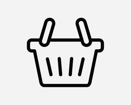 Shopping Basket Line Icon. Checkout Cart Online Linear Symbol. Sale Market Grocery Retail Shop Sign. Black Thin Vector Graphic Illustration Clipartのイラスト素材