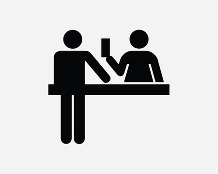 Ticket Counter Icon. Reception Service Travel Office Desk Person Registration Reservation Sign Symbol Artwork Graphic Illustration Clipart Vectorのイラスト素材