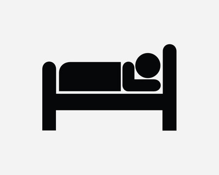 Sleep Icon. Man Sleeping Napping Nap Resting Rest on Hotel Motel Bed Bedroom Room Night Icon Sign Symbol Artwork Graphic Illustration Clipart Vectorのイラスト素材