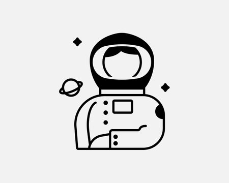 Astronaut Icon. Space Man Spaceman Science Cosmos Universe Galaxy Cosmonaut Suit Sign Symbol Black Artwork Graphic Illustration Clipart EPS Vectorのイラスト素材