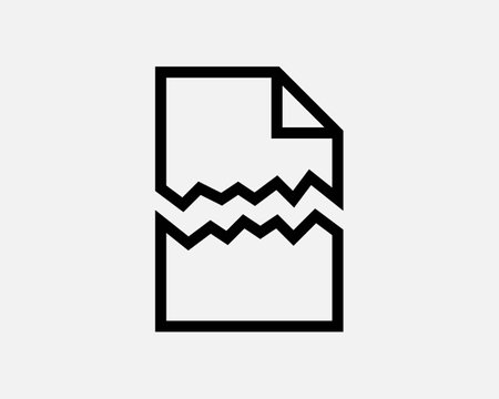 Broken File Icon. Damage Document Folder Error Corrupted Corrupt Fail Torn Problem Sign Symbol Black Artwork Graphic Illustration Clipart EPS Vectorのイラスト素材