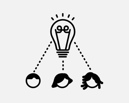 Brainstorm Icon. Group Team Teamwork Idea Think Creative Collaboration Light Bulb Sign Symbol Black Artwork Graphic Illustration Clipart EPS Vectorのイラスト素材