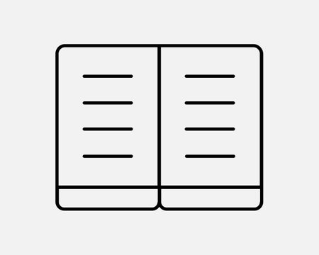 Open Book Flat Line Icon. School Education Library Textbook Paper Novel Magazine Sign Symbol Black Artwork Graphic Illustration Clipart EPS Vectorのイラスト素材