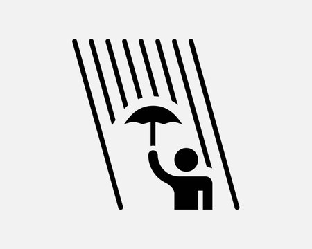 Carrying Umbrella Icon. Protection Rain Raining Season Weather Protect Insurance Shield Sign Symbol Black Artwork Graphic Illustration Clipart EPS Vectorのイラスト素材
