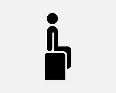 Man Sitting Icon. Person Sit Bench Chair Wait Waiting Seat Patience Male Boy Human Sign Symbol Black Artwork Graphic Illustration Clipart EPS Vectorのイラスト素材