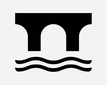 Arch Bridge with Water Icon River Architecture Support Column Pillar Crossing Black White Sign Symbol Illustration Artwork Graphic Clipart EPS Vectorのイラスト素材