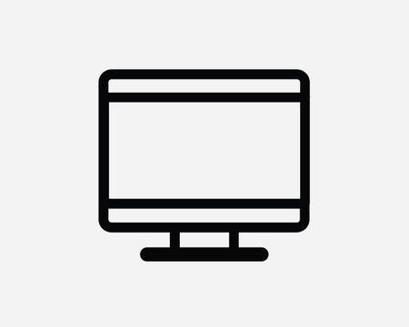 Computer Monitor Icon. PC Screen Display TV Television LCD LED. Black White Outline Line Sign Symbol Illustration Artwork Graphic Clipart EPS Vectorのイラスト素材