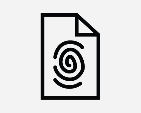 Fingerprint File Icon. Secured File Document Classified Protection Privacy ID Biometric. Black White Sign Symbol Artwork Graphic Clipart EPS Vectorのイラスト素材